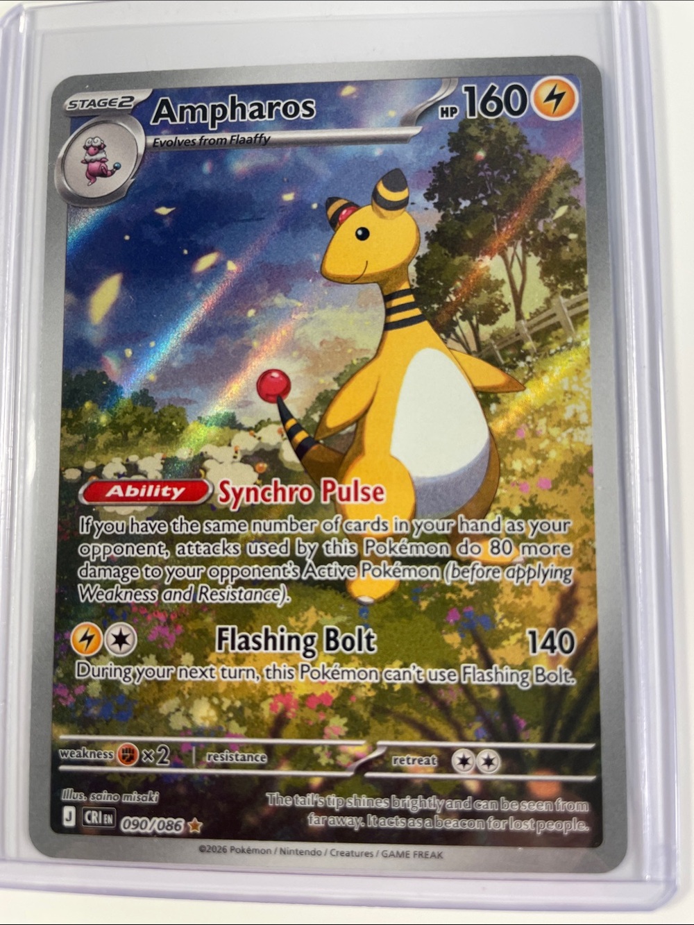 Pokemon Ampharos Full-Art Card — Yellow, White, Red Accents